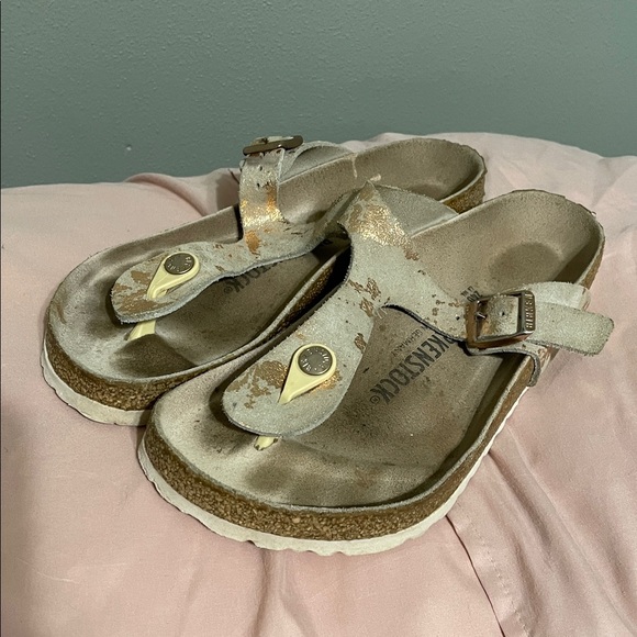 Birkenstock Shoes - Birkenstock Gizeh Vintage Metallic Rose Copper Suede Nar Size 37 EU/6.5 US